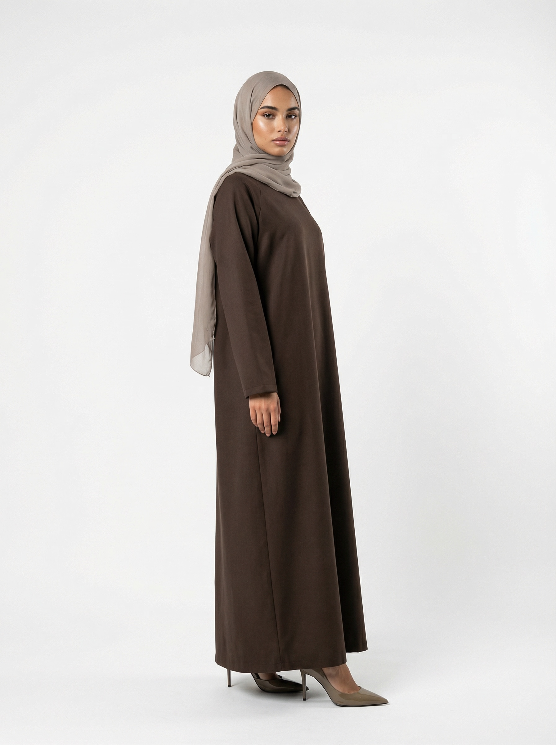 Gabardine Essential Abaya Dark Brown